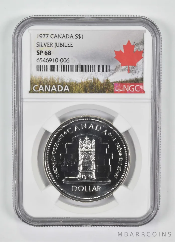 1977 SP68 Canadian $1 Silver Dollar Silver Jubilee NGC Canada Lbl