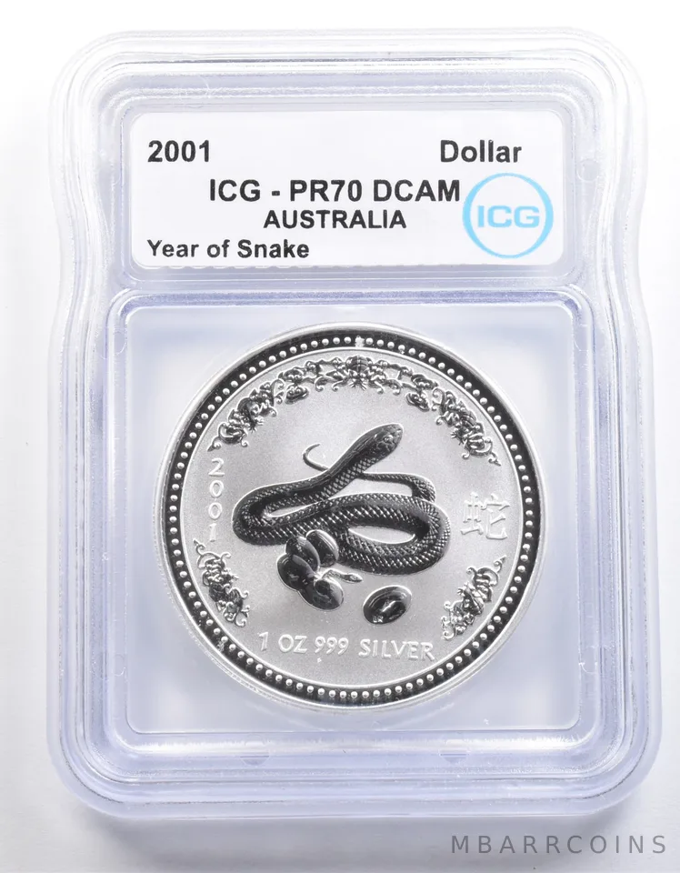 2001 Australia Silver Dollar Year Of The Snake PR70 DCAM ICG *4052