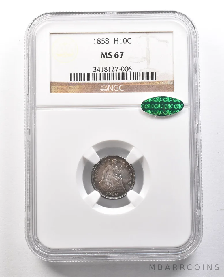 1858 Seated Liberty Half Dime MS67 NGC CAC a1243