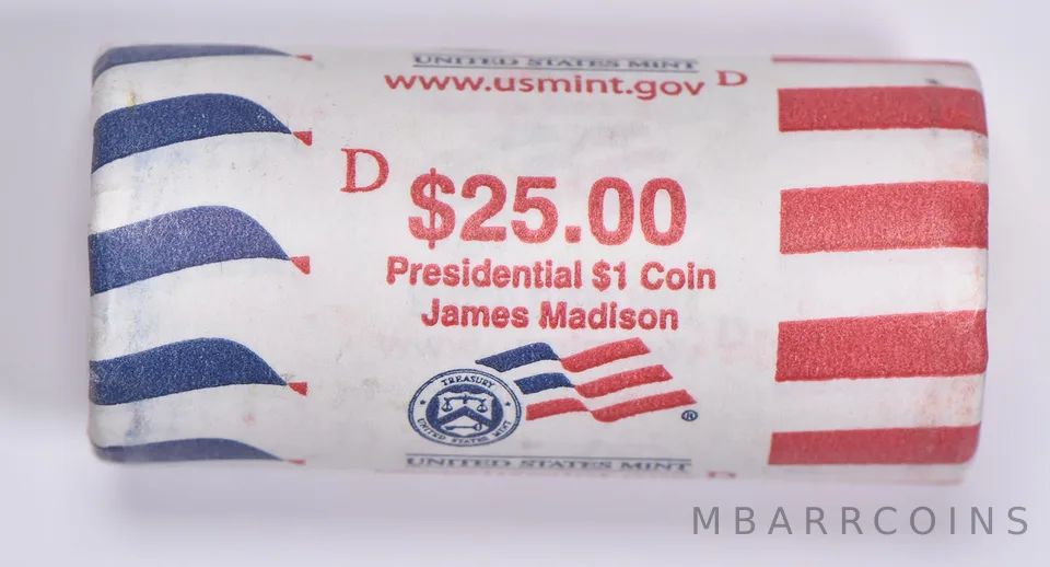 2007-D James Madison Presidential $1 Coin Roll of $25 Unc US Mint BU
