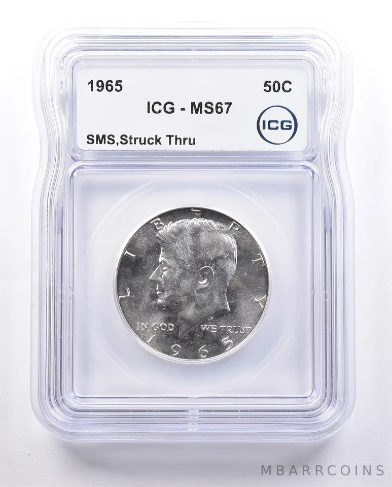 1965 Kennedy Half Dollar SMS Struck Thru MS67 ICG a2406