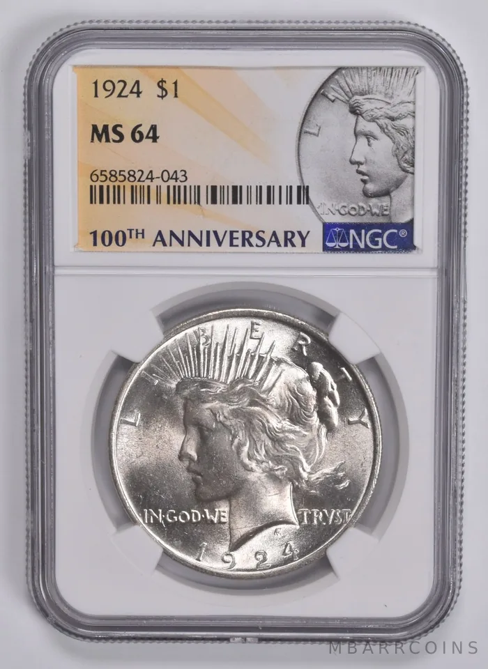 1924 Peace Silver Dollar MS64 NGC 2021 - 100th Anniv. Special Lbl