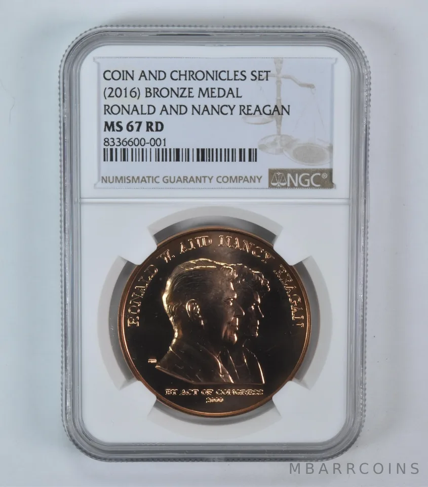 (2016) Bronze Medal Ronald Nancy Reagan Coin & Chronicles Set MS67 RD NGC
