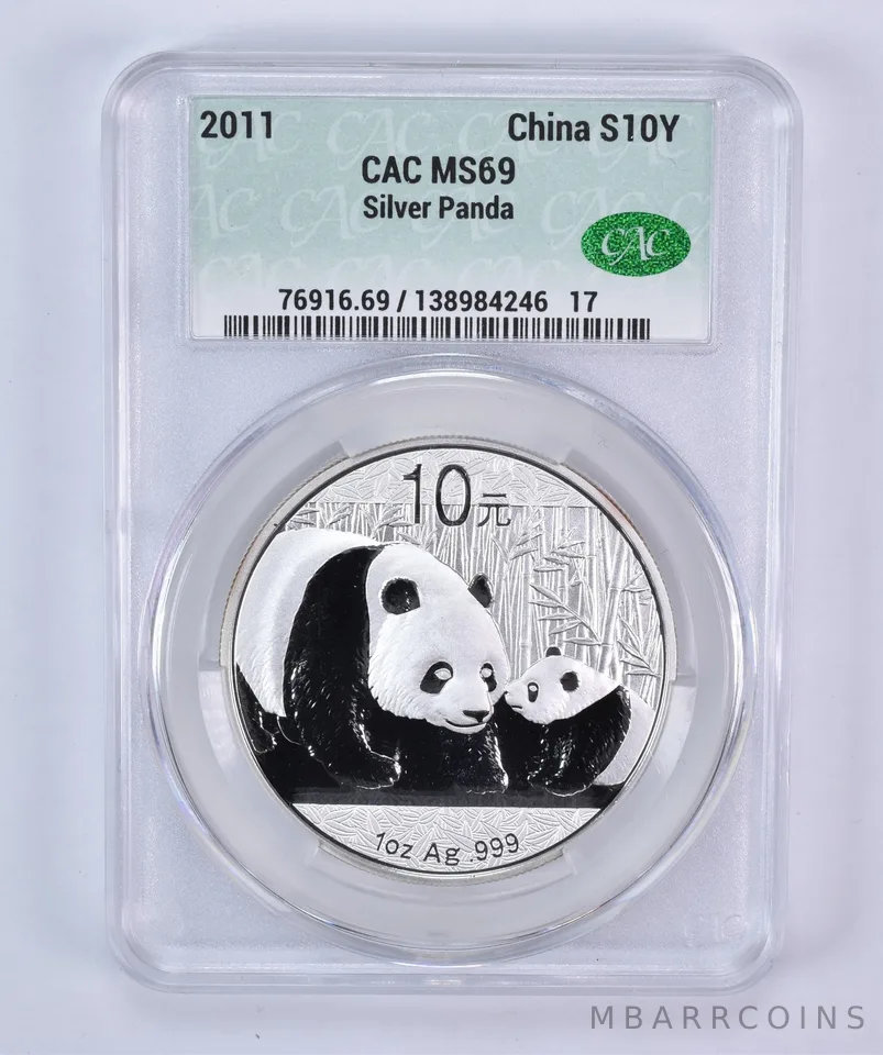 2011 China 10 Yuan Silver Panda 1 Oz MS69 CAC CACg