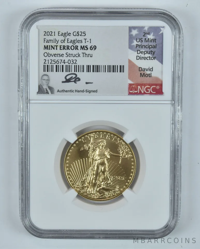 Mint Error 2021 $25 Gold Eagle Motl Strike Through 1/2 Oz MS69 NGC *9278