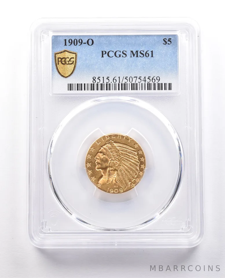 1909-O $5 Indian Head Gold Half Eagle MS61 PCGS a0029