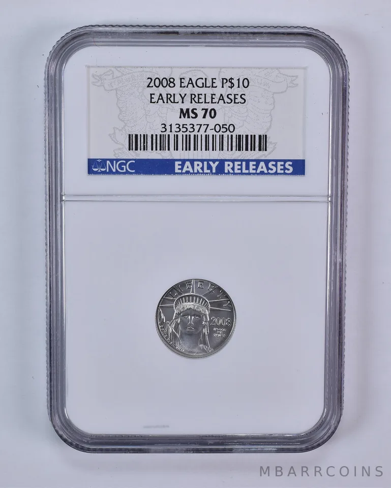 2008 $10 American Platinum Eagle Early Releases 1/10 Oz Platinum MS70 NGC