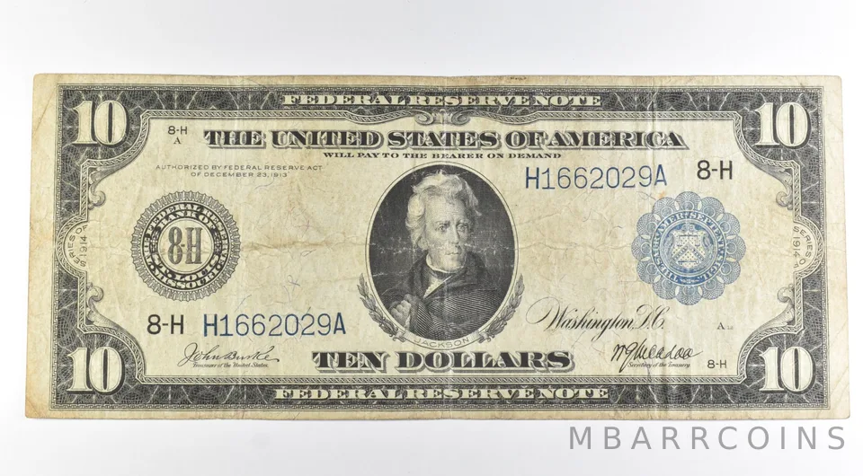 1914 $10 US FRN Large Note Blue Seal FR#932 *8485