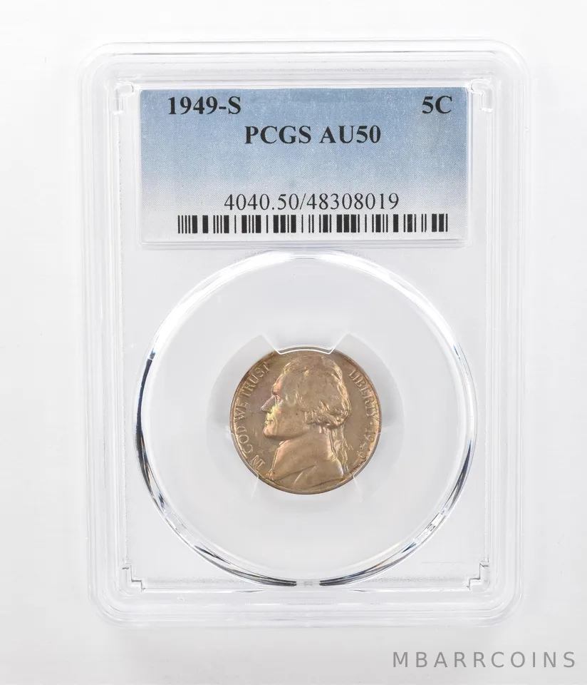 1949-S Jefferson Nickel AU50 PCGS Beautiful Tone *2412