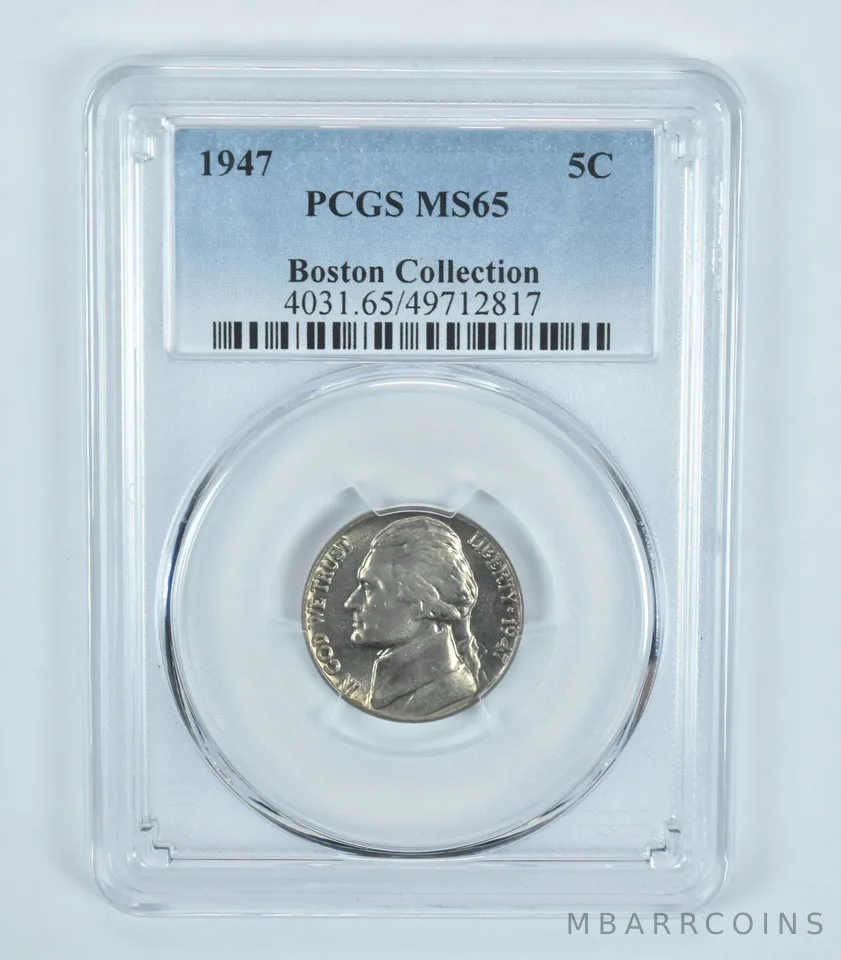 1947 Jefferson Nickel Boston Collection MS65 PCGS Blue Label