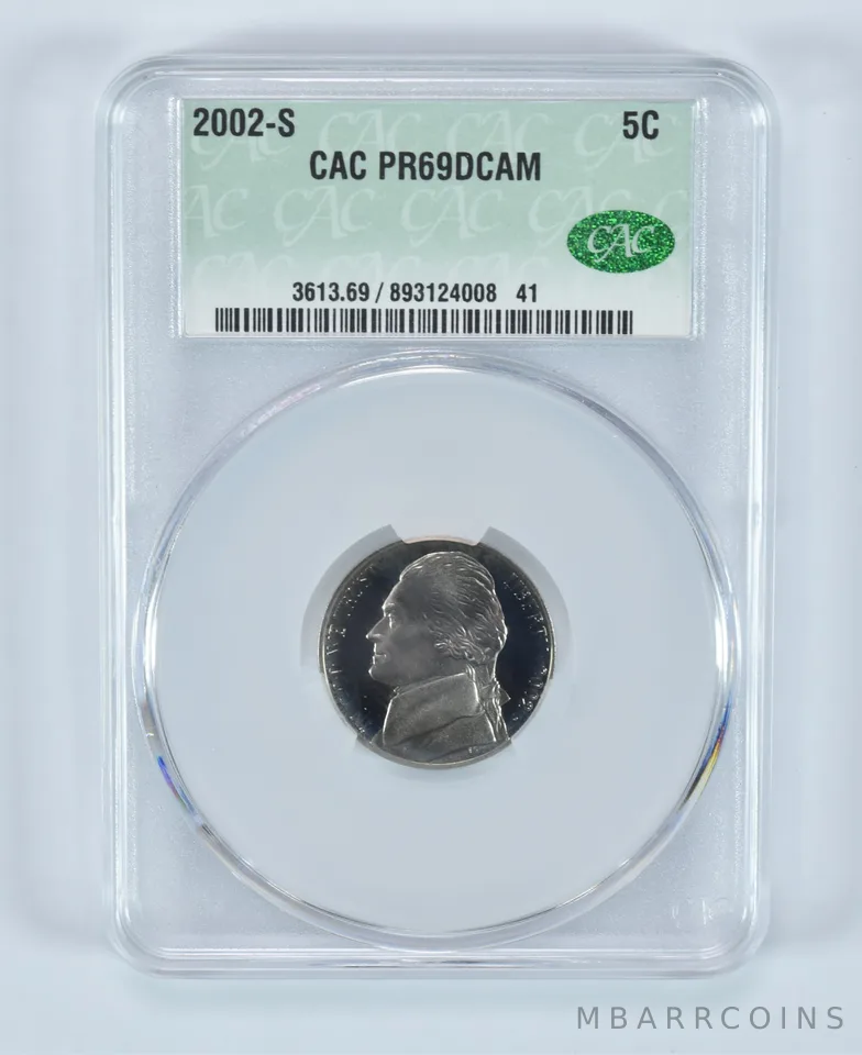 2002-S Jefferson Nickel PR69 DCAM CAC CACg