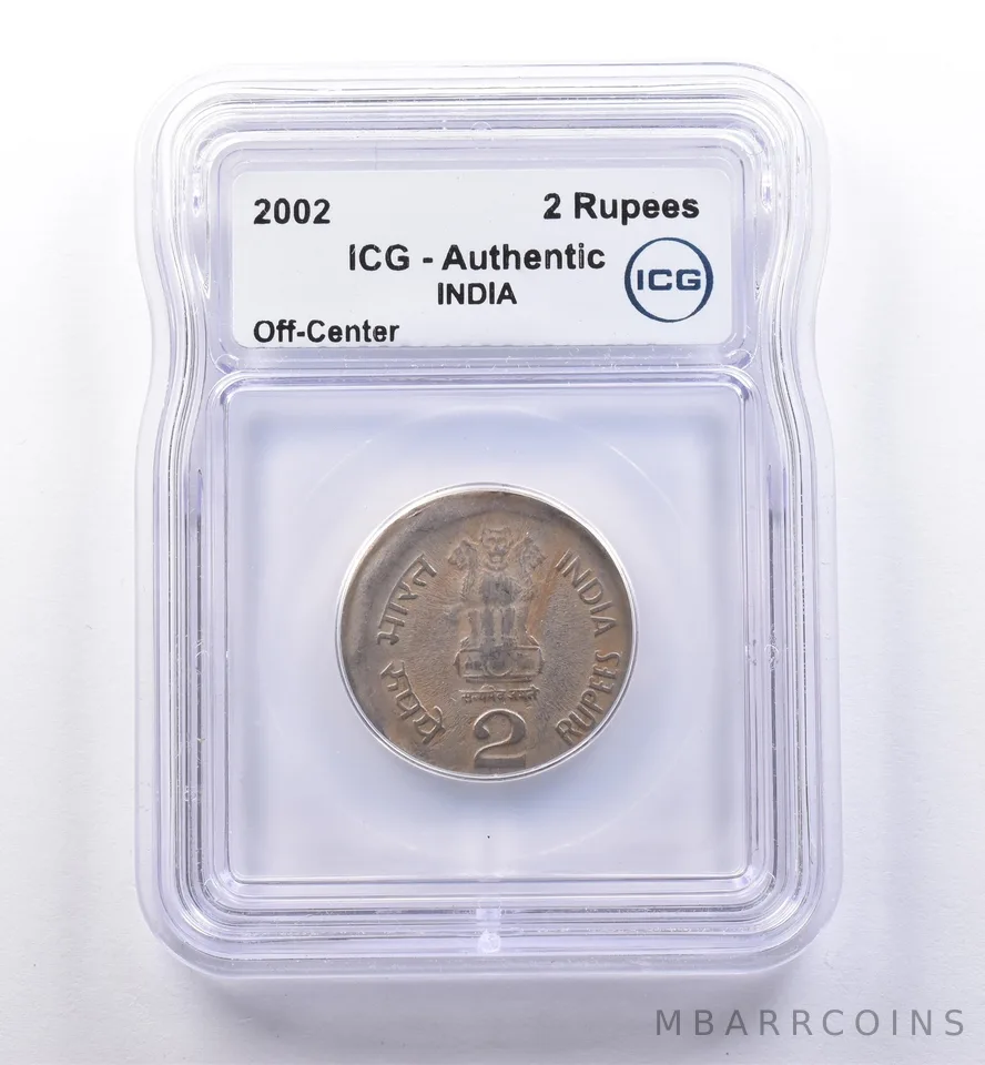 2002 India 2 Rupees Off-Center Authentic ICG a8541