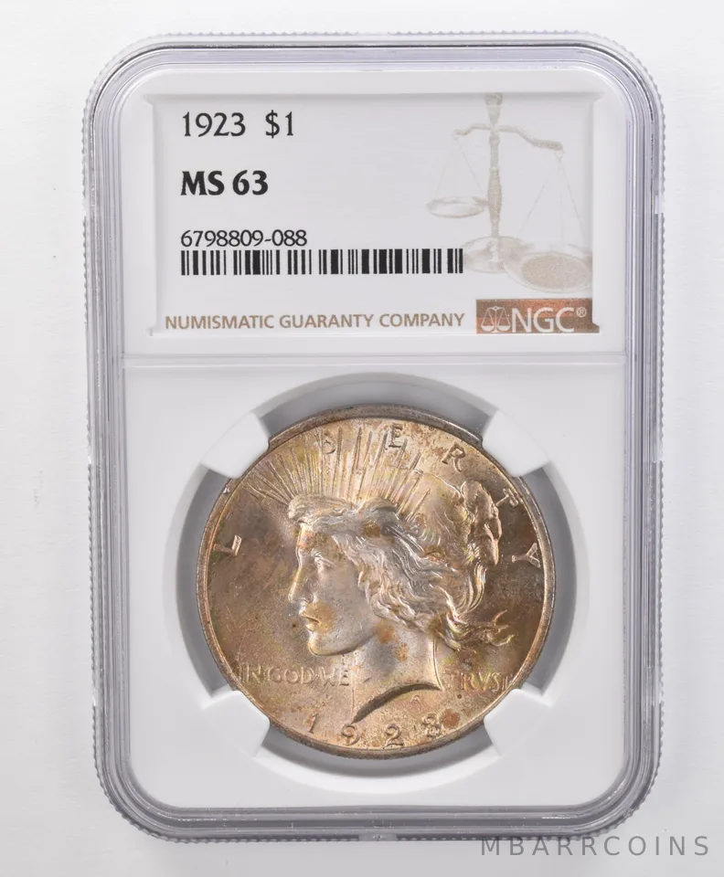 MS63 1923 Peace Silver Dollar NGC Beautifully Toned *0801
