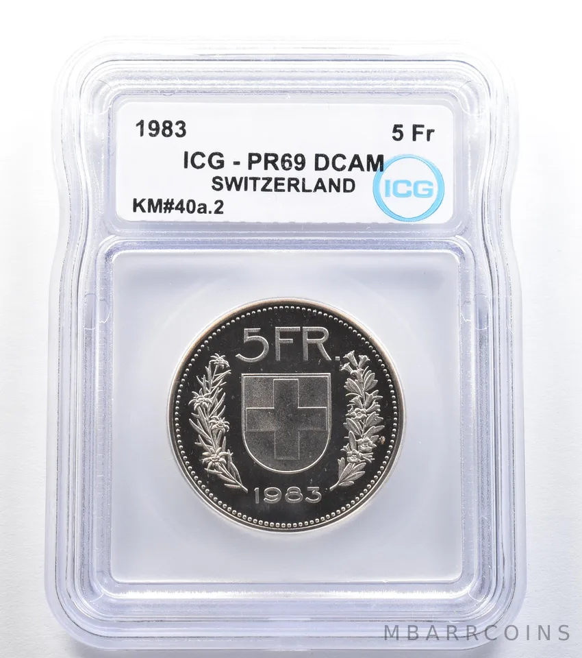 1983 Switzerland 5 Francs KM#40a.2 PR69 DCAM ICG *7943