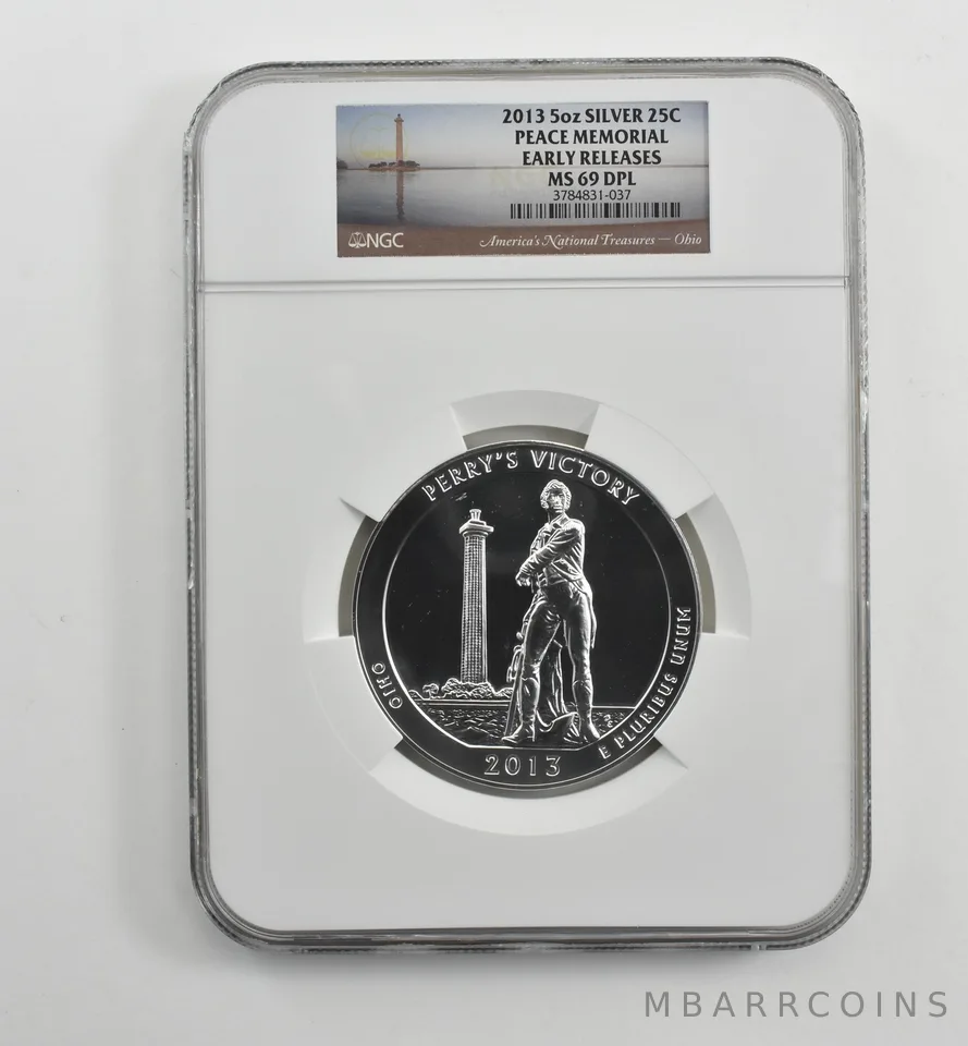 2013 5 Oz Silver Quarter ATB Peace Memorial ER MS69 DPL NGC *1552