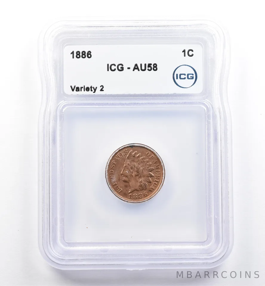 1886 Indian Head Cent Variety 2 AU58 ICG *0113