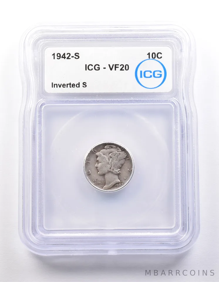 1942-S Mercury Dime Inverted S VF20 ICG *9858