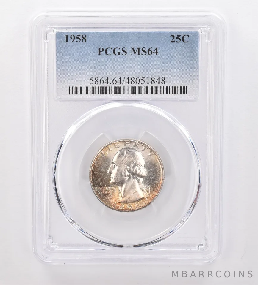 1958 Washington Quarter MS64 PCGS Beautiful Tone *0017