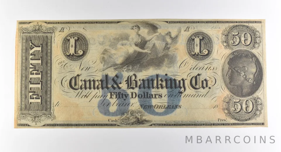 1800s $50 New Orleans LA Canal & Banking Co Obsolete Note *3799