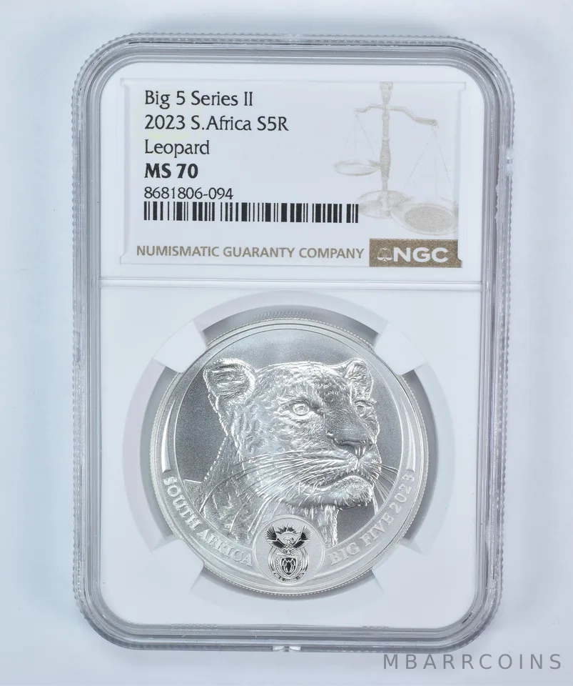 2023 South Africa 5 Rand Silver Big 5 Series II Leopard 1 Oz MS70 NGC