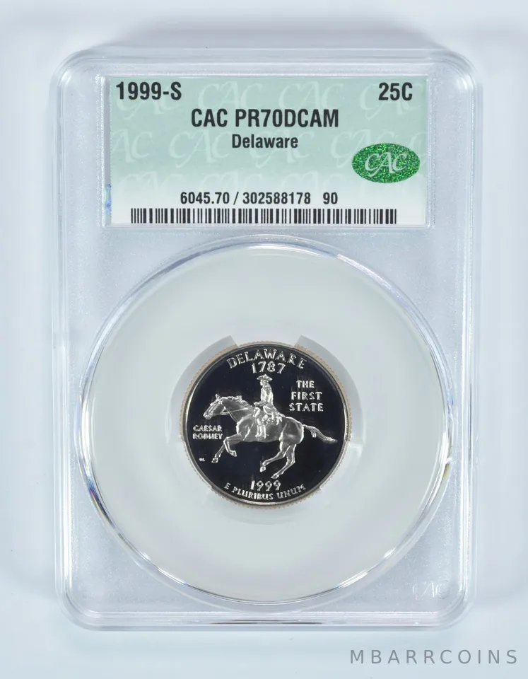 1999-S Washington State Quarter Delaware PR70 DCAM CAC CACg