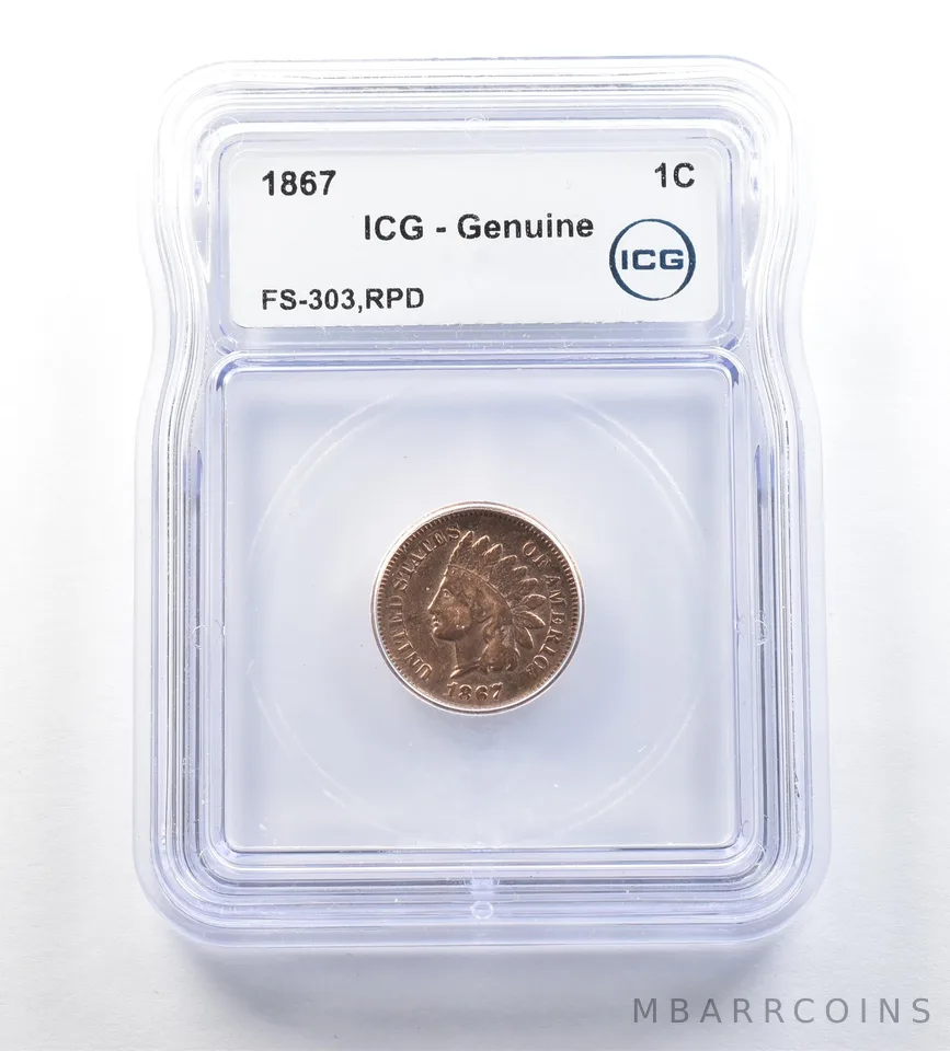 1867 Indian Head Cent FS-303 RPD Genuine ICG *0644