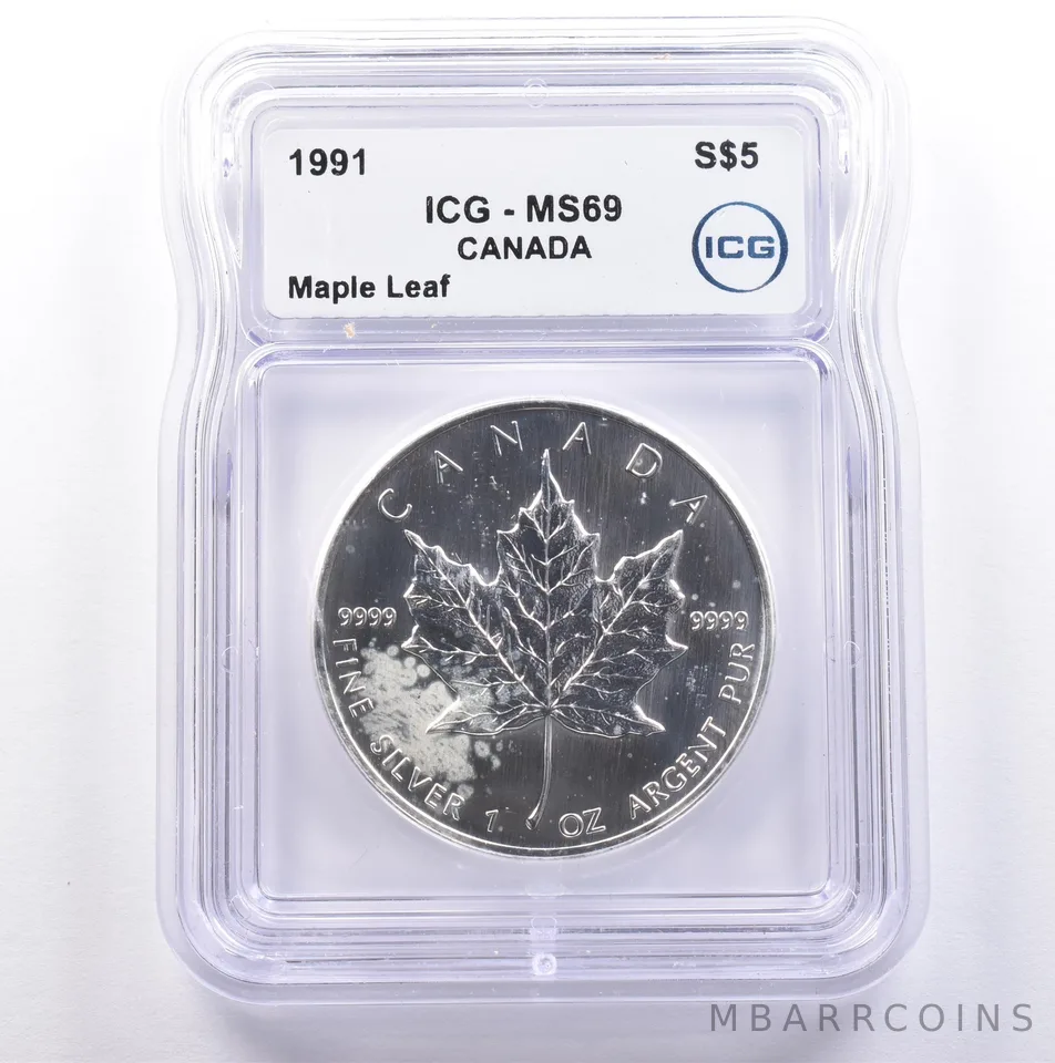 1991 Canada 5 Dollars Silver Maple Leaf MS69 ICG *9017