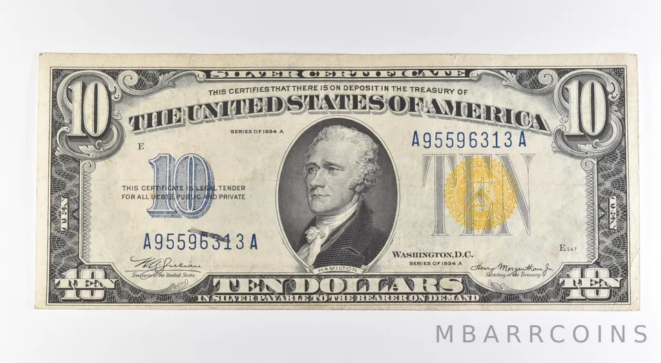 1934 A $10 Silver Certificate Yellow Seal North Africa Fr#2309 *0439
