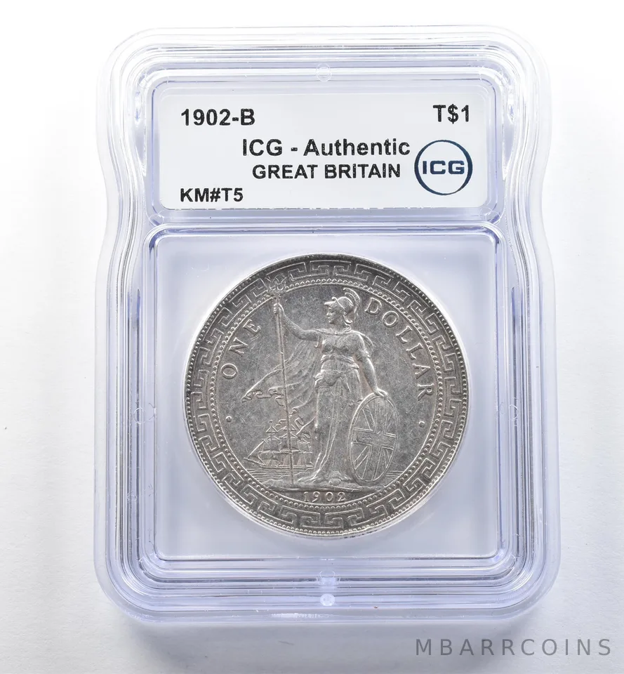 1902 B Great Britain Silver Trade Dollar KM#T5 Authentic ICG *2583