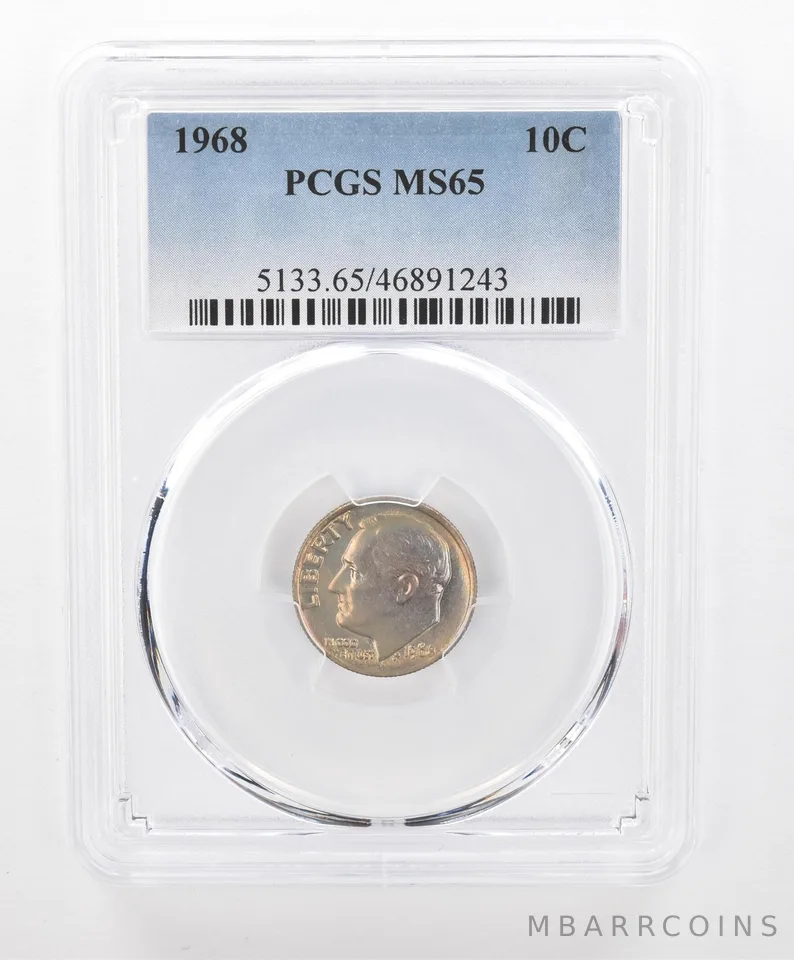 1968 Roosevelt Dime MS65 PCGS Beautiful Tone *2737