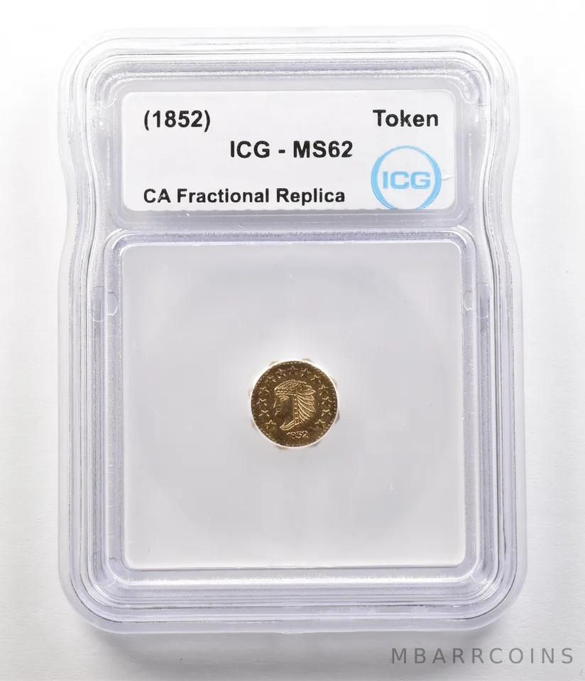 (1852) California Fractional Gold Token Indian Head 1/2 Dollar MS62 ICG a4927