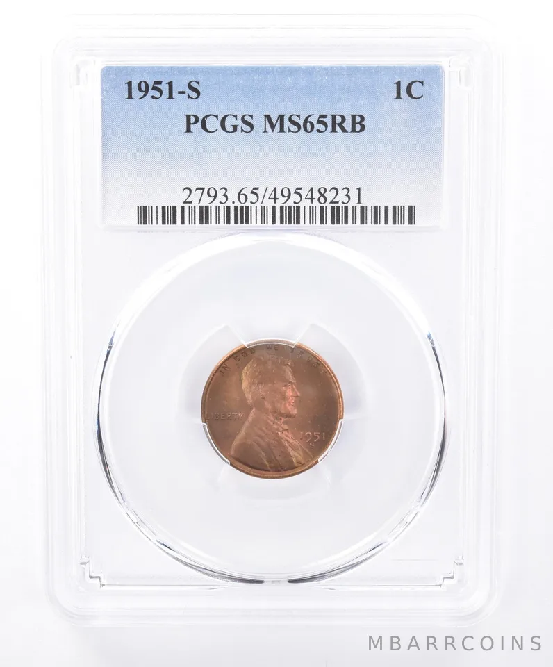 1951-S Lincoln Wheat Cent MS65 RB PCGS Beautiful Tone *9313
