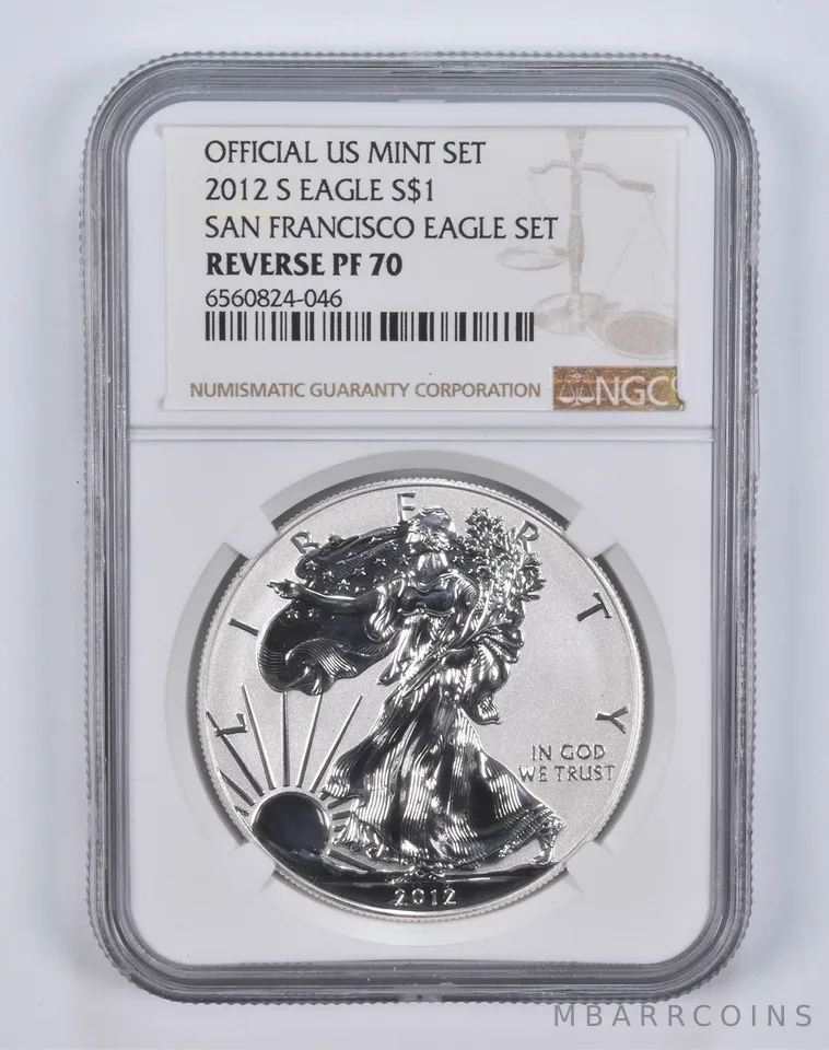 2012-S American Silver Eagle San Francisco Set Reverse PF70 NGC Brown Lbl