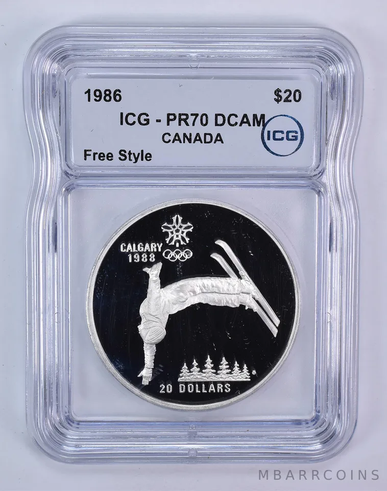 1986 Canada 20 Dollars Calgary Olympics Free Style Skiing PR70 DCAM ICG