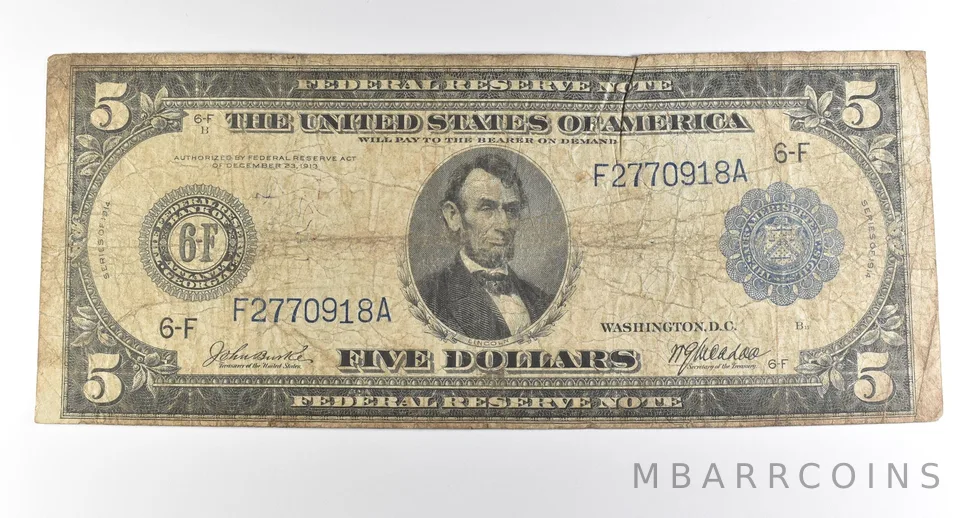 1914 $5 Atlanta GA FRN Large Note Blue Seal *3719
