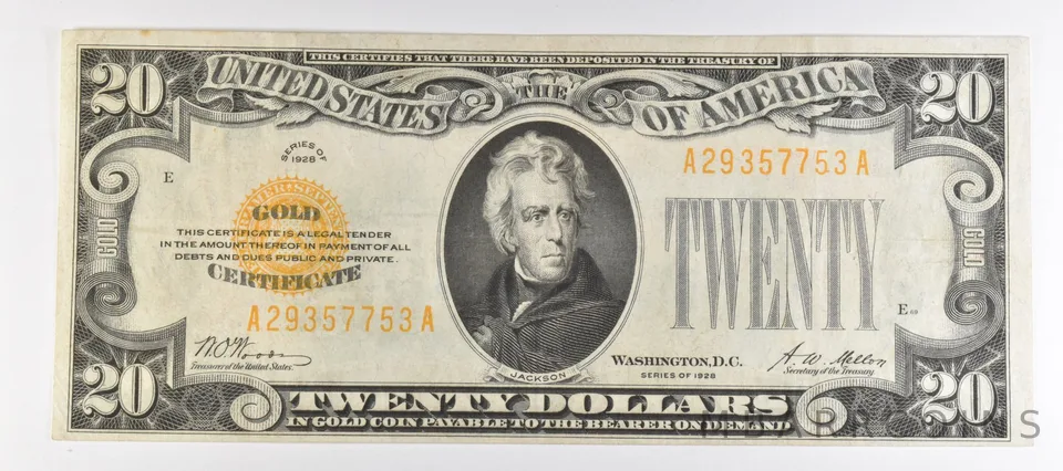 1928 $20 US Gold Certificate Fr#2402 a1006