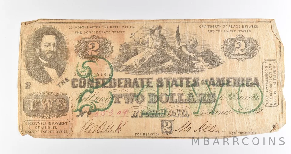 1862 $2 Richmond VA Confederate States Of America Obsolete Note *3903