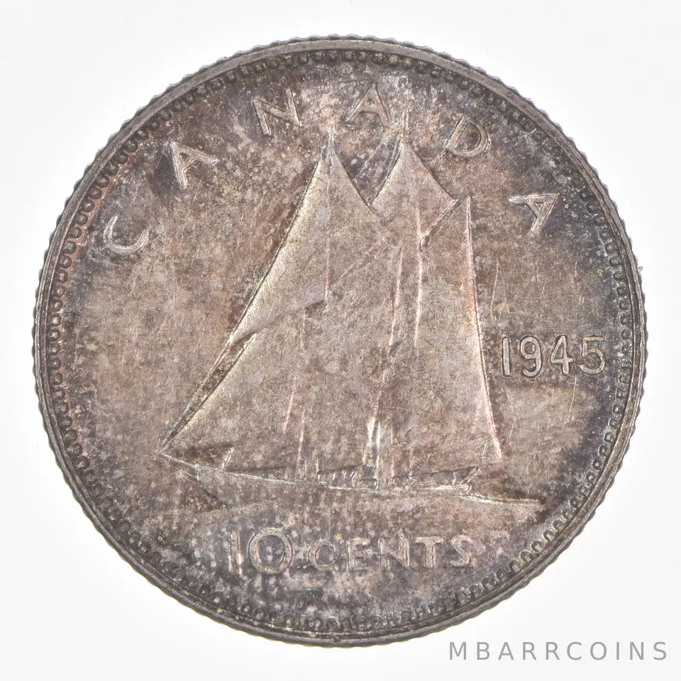 Better Date - 1945 Canada 10 Cents World Coin- Silver *134