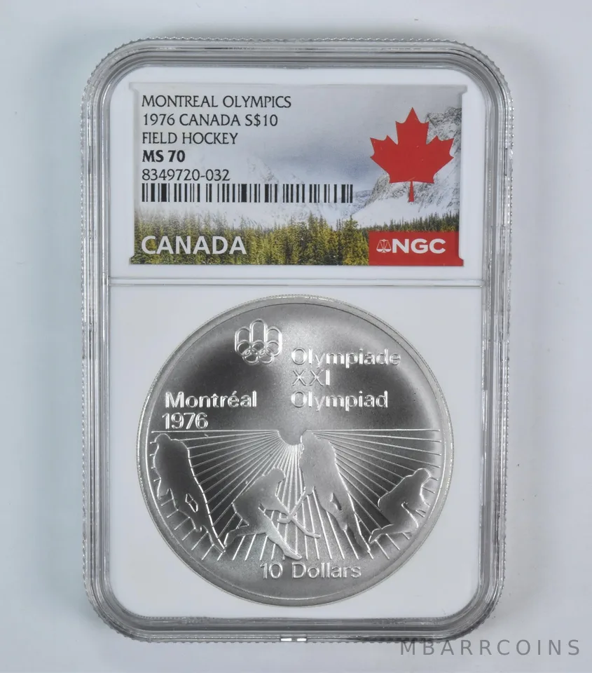 1976 Canada 10 Dollars Silver Olympic Field Hockey MS70 NGC Canada Lbl