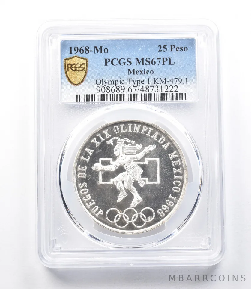 1968 Mo Mexico 25 Peso Olympic Type 1 MS67 PL PCGS Top Pop *1868