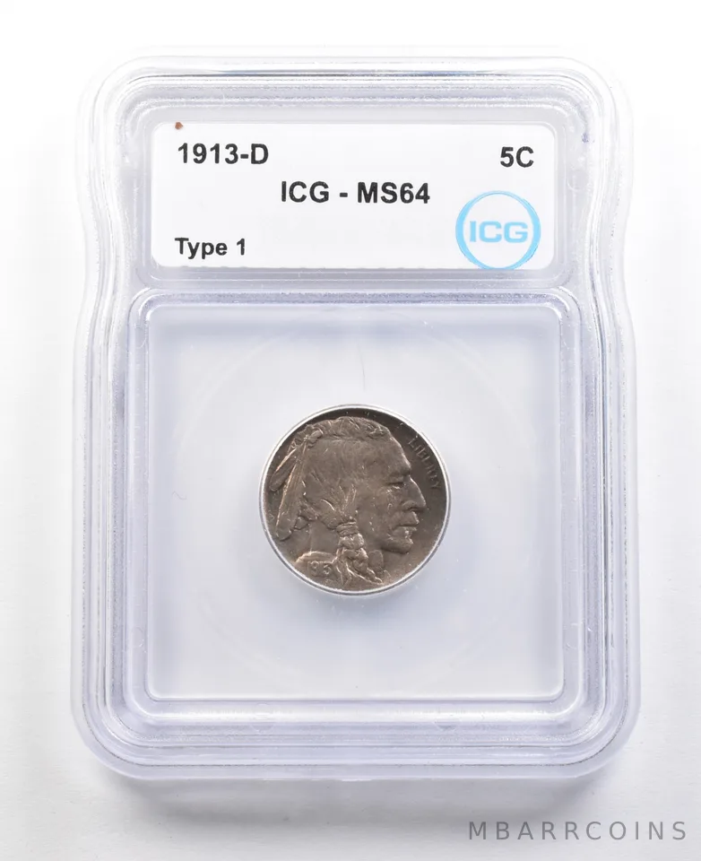 1913-D Indian Head Buffalo Nickel Type 1 MS64 ICG *3572