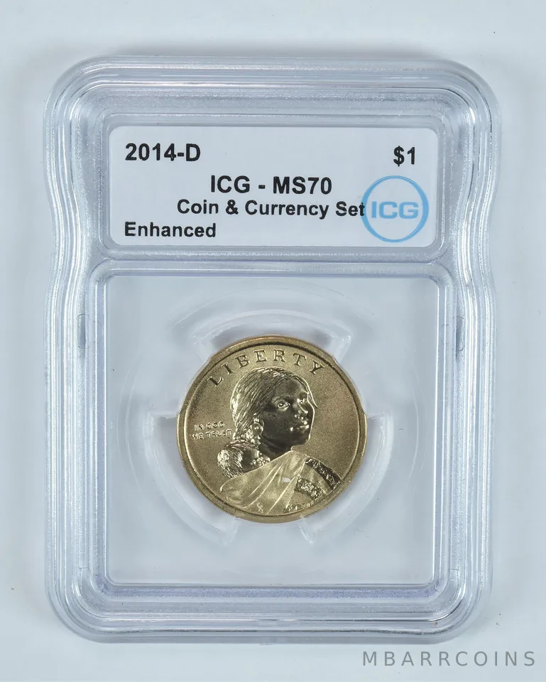 2014-D Sacagawea $1 Coin & Currency Set Enhanced MS70 ICG