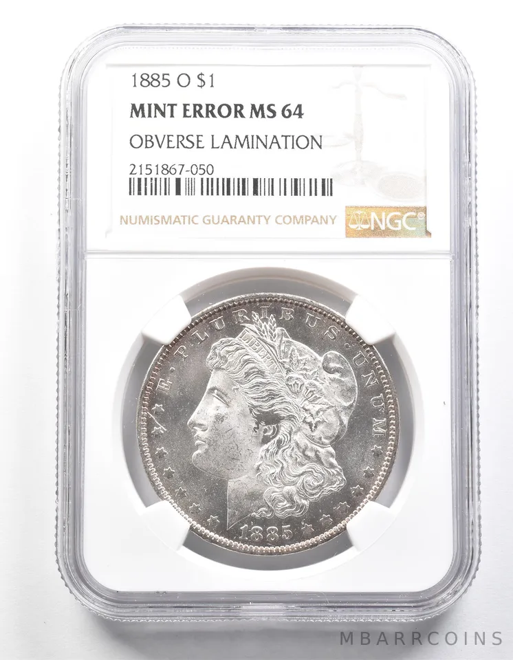 1885-O Morgan Silver Dollar Mint Error Obverse Lamination MS64 NGC *1318