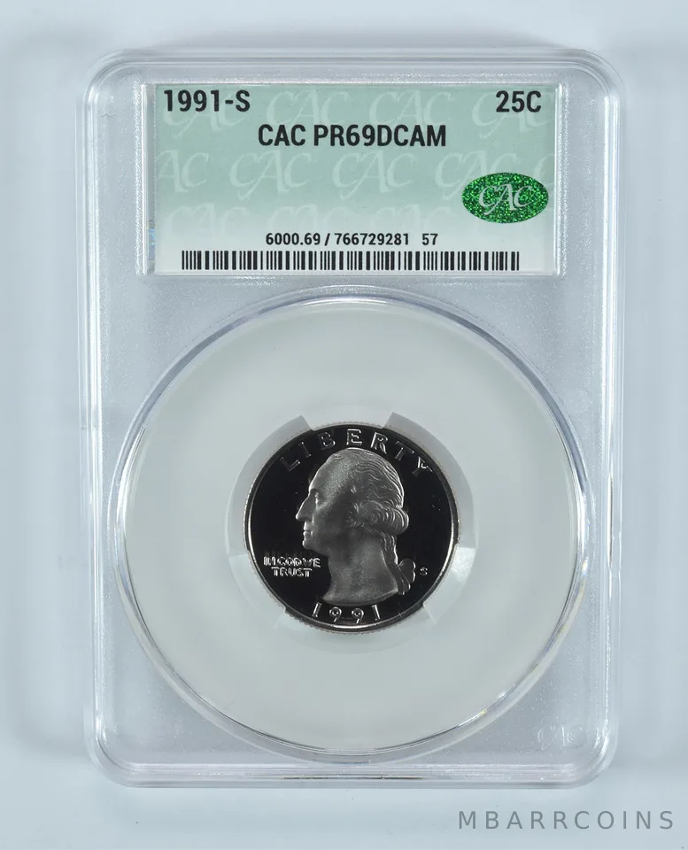 1991-S Washington Quarter PR69 DCAM CAC CACg