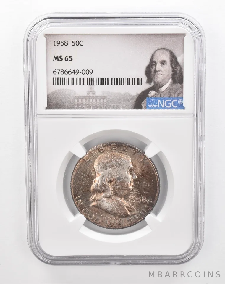 1958 Franklin Half Dollar MS65 NGC Beautiful Tone *2855