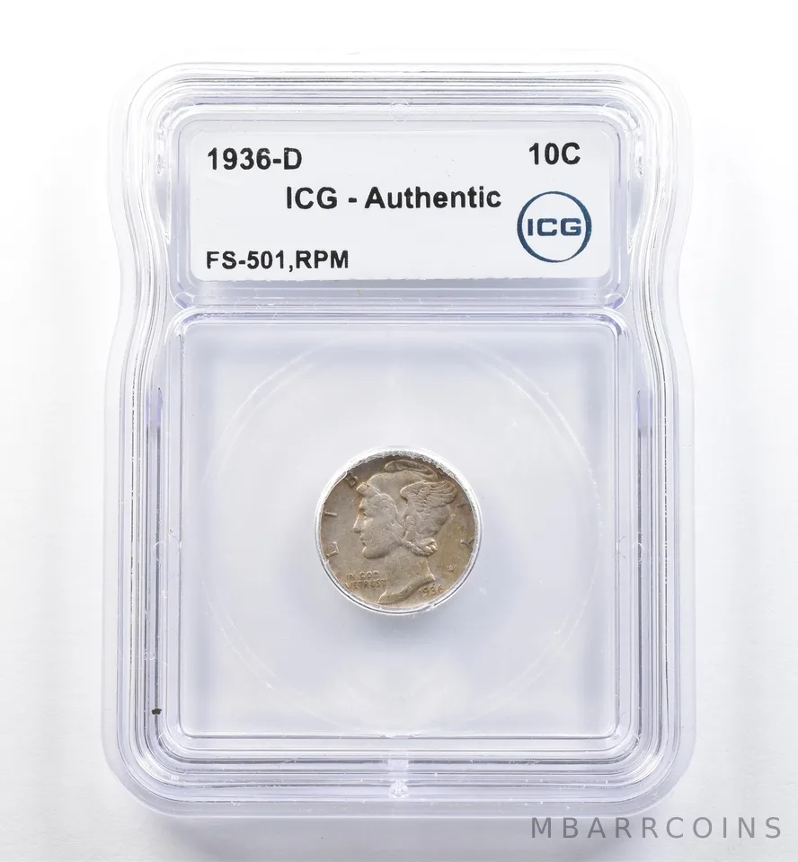 1936-D Mercury Dime FS-501 RPM Authentic ICG *5992