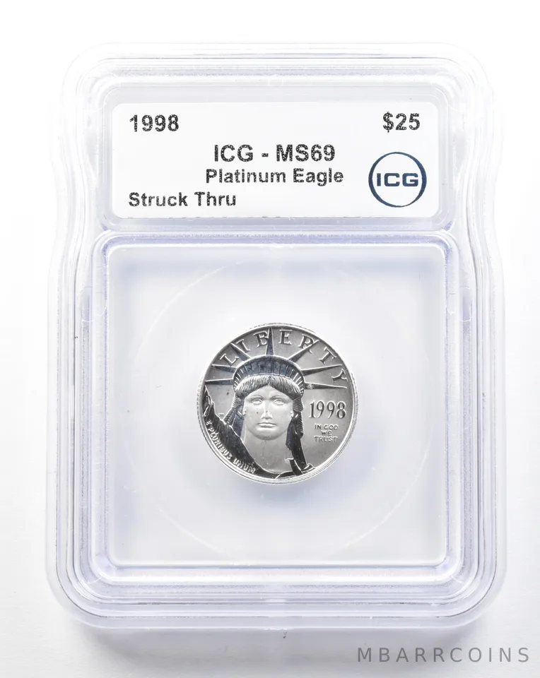 1998 $25 American Platinum Eagle Struck Thru 1/4 Oz Platinum MS69 ICG a2232