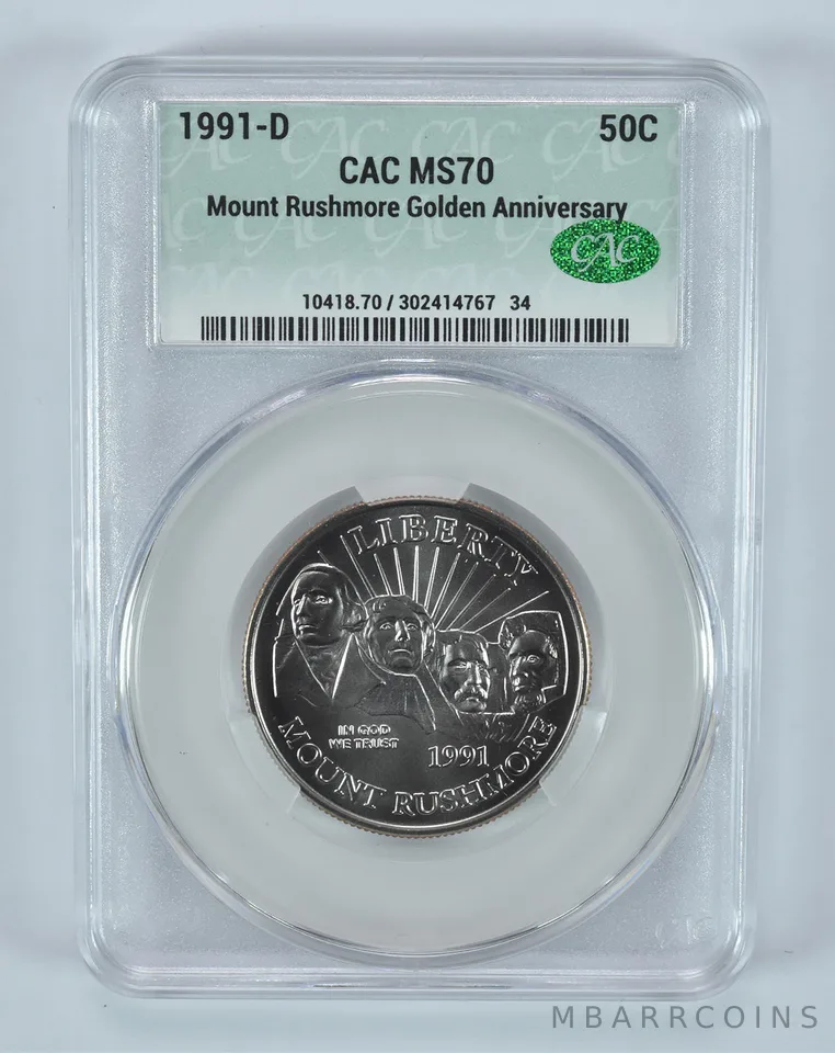 1991-D Mount Rushmore Commemorative Half Dollar MS70 CAC CACg