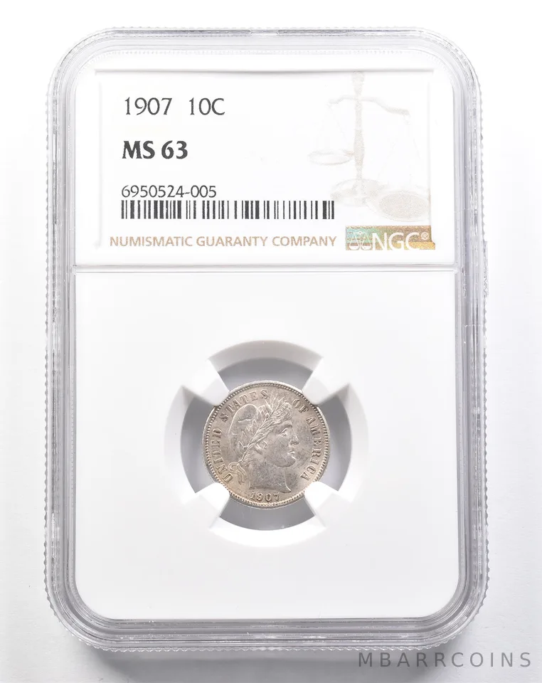 1907 Barber Dime MS63 NGC a2191