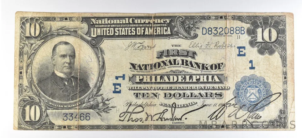 1902 $10 National Currency Note Philadelphia PA Ch#1 Large Note *5630